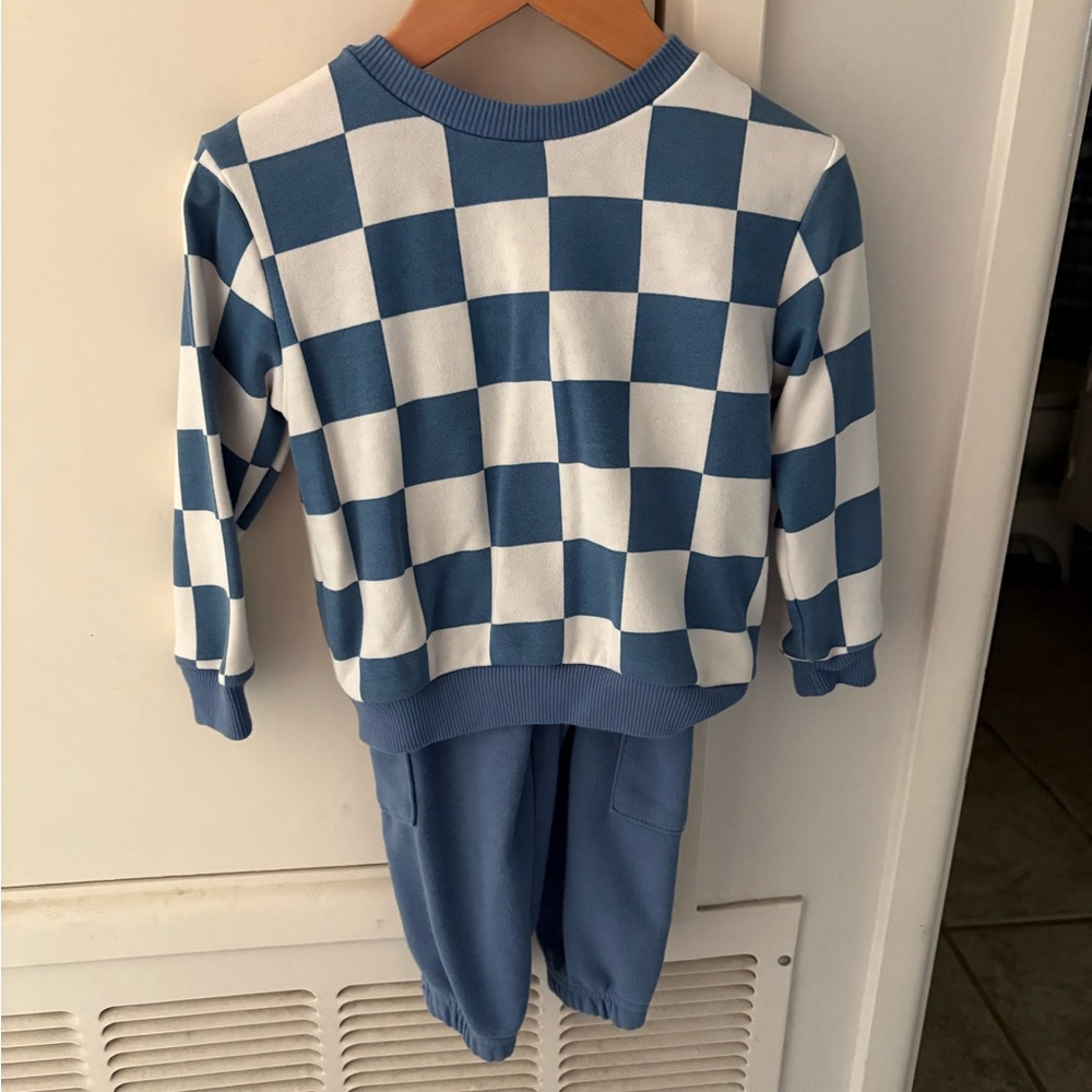 Kids Blue and White Checkered Matching Set